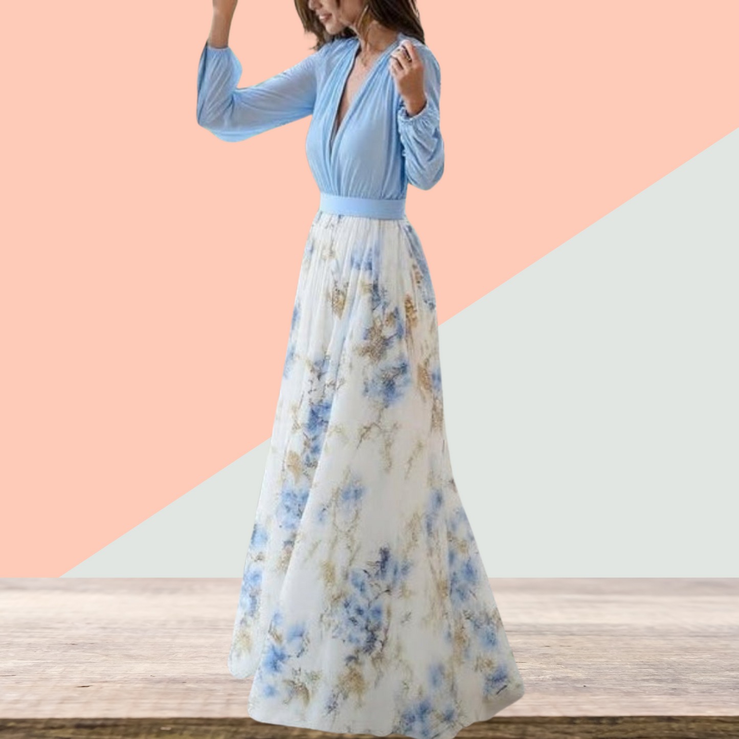 Summer Dress and Elegant Floral Print Maxi Dress for Women | Lightblue 2