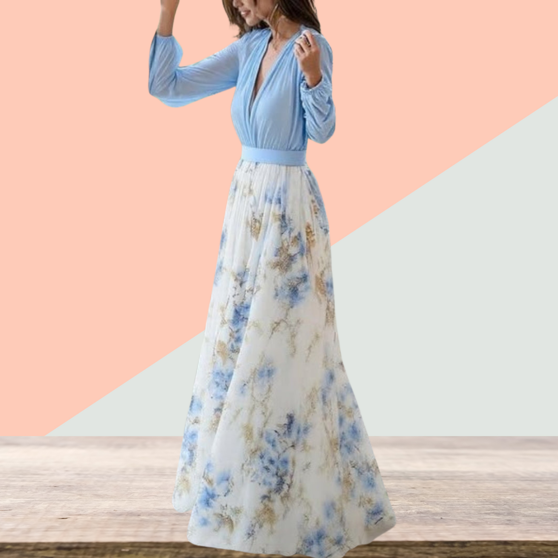 Summer Dress and Elegant Floral Print Maxi Dress for Women | Lightblue 2