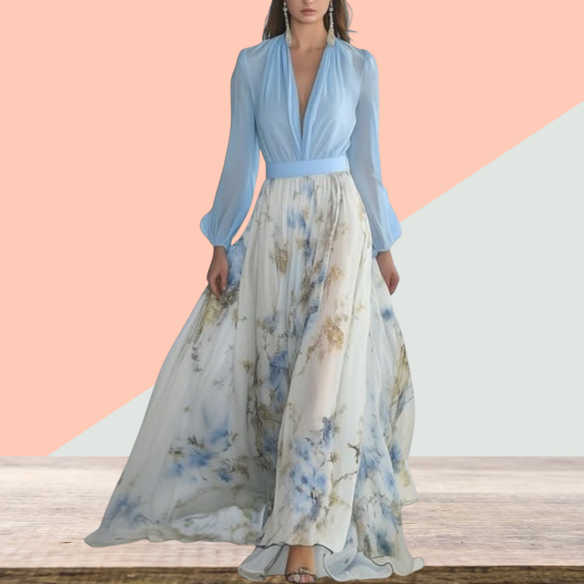 Summer Dress and Elegant Floral Print Maxi Dress for Women | Lightblue 3