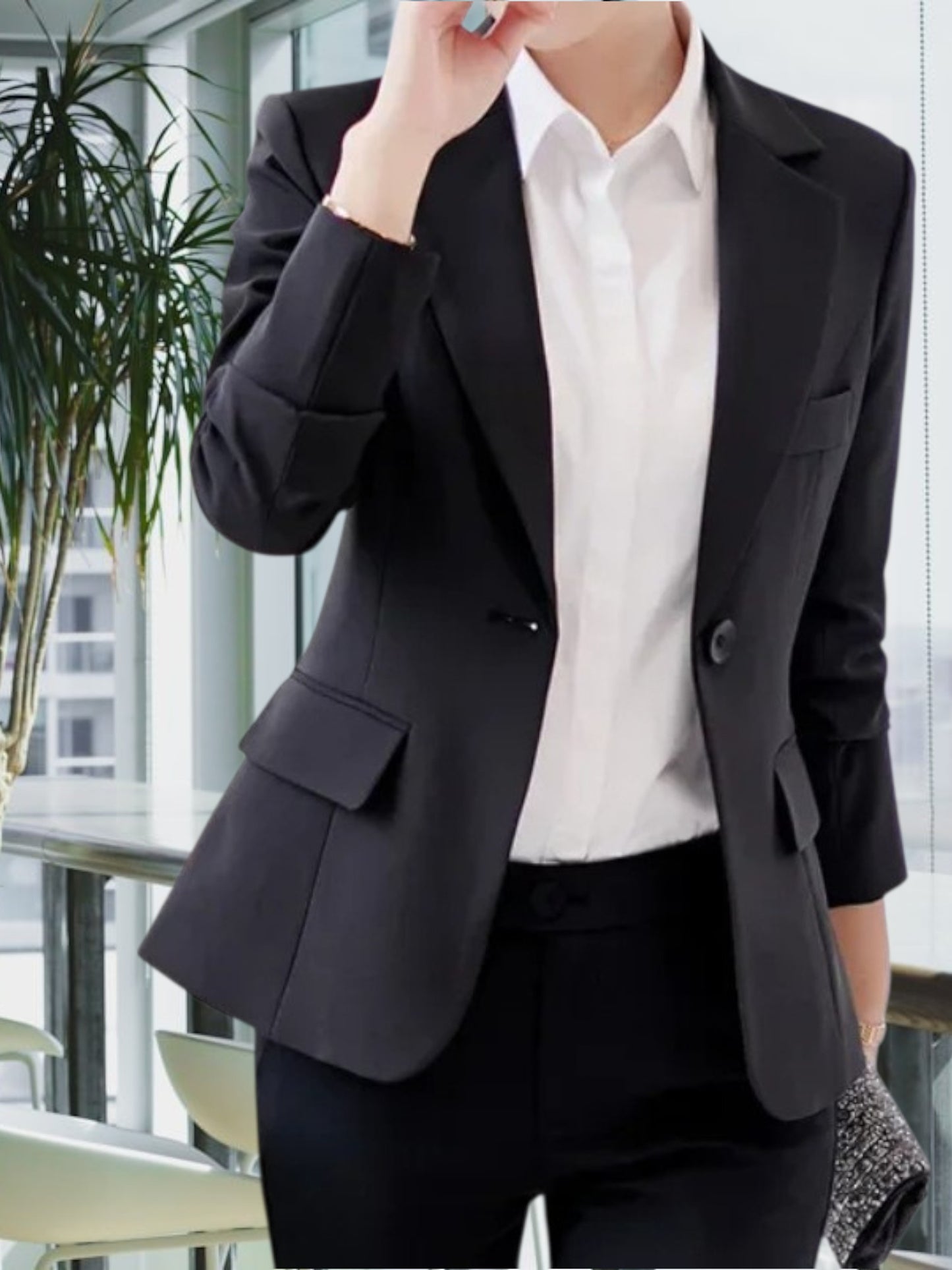 Tailored Blazer for Women Wear with Single-Button Closure | Black 