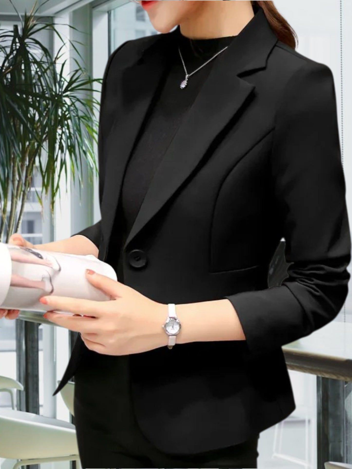 Tailored Blazer for Women Wear with Single-Button Closure | Black A