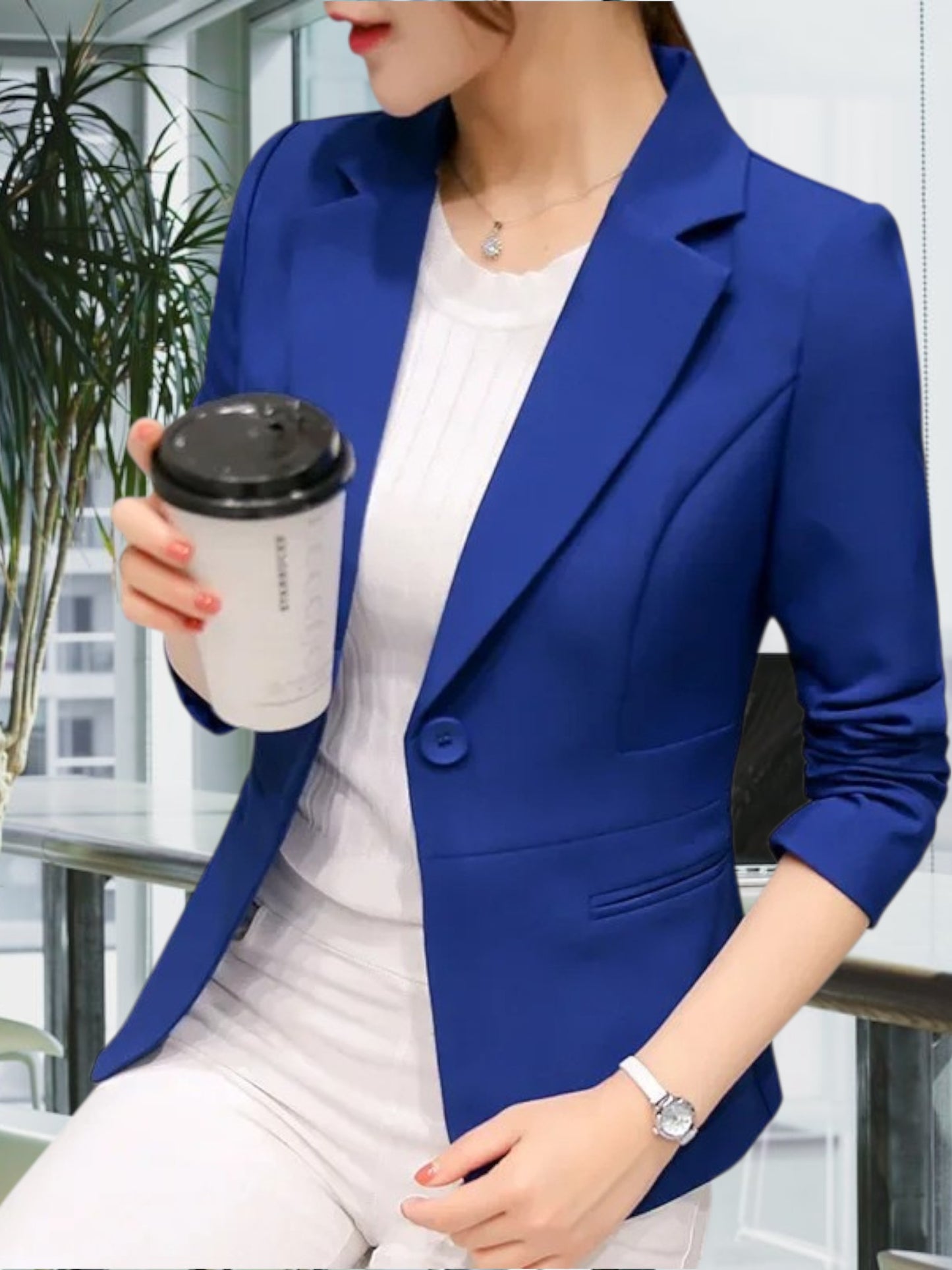 Tailored Blazer for Women Wear with Single-Button Closure | Blue