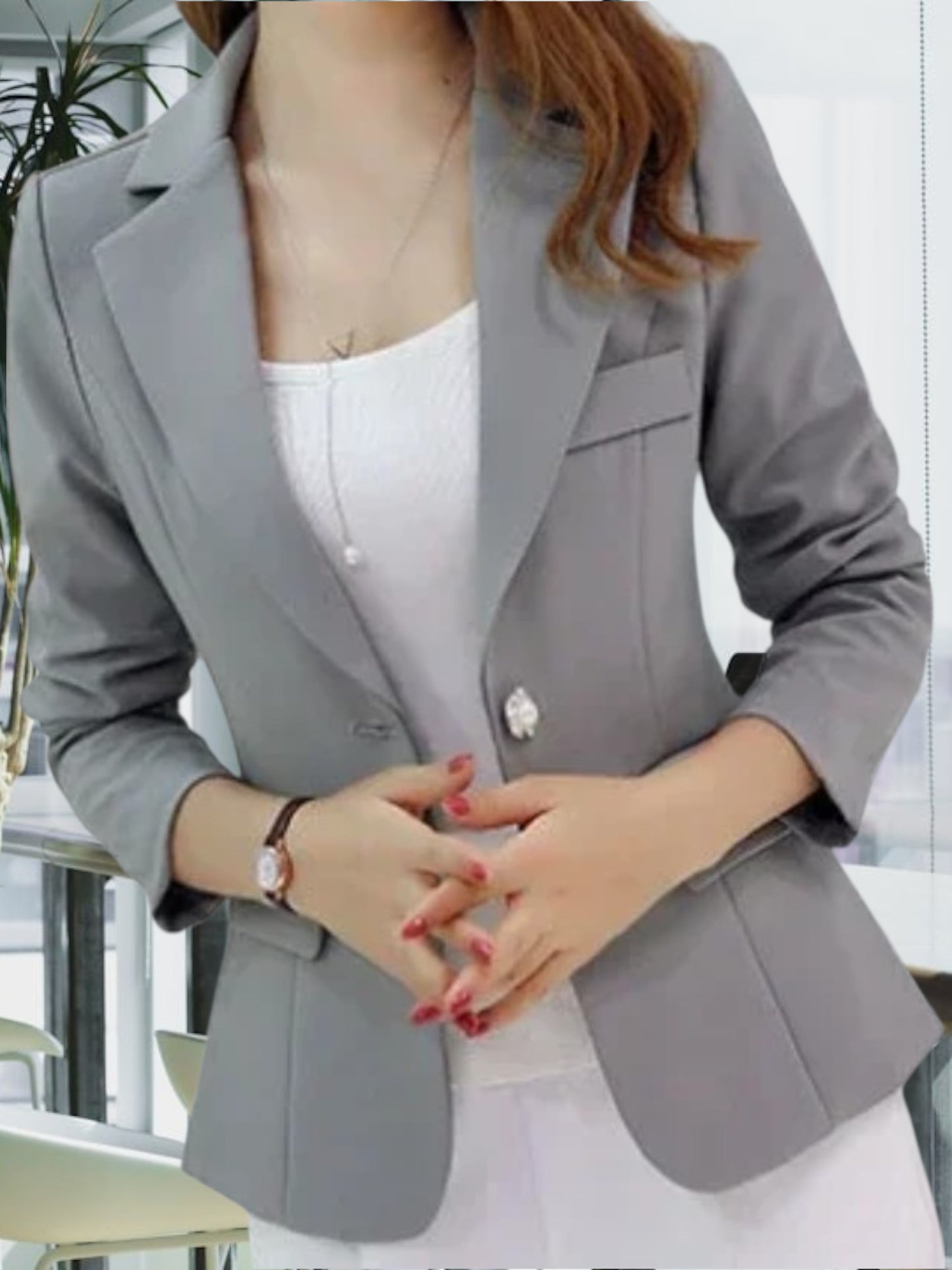 Tailored Blazer for Women Wear with Single-Button Closure | Gray