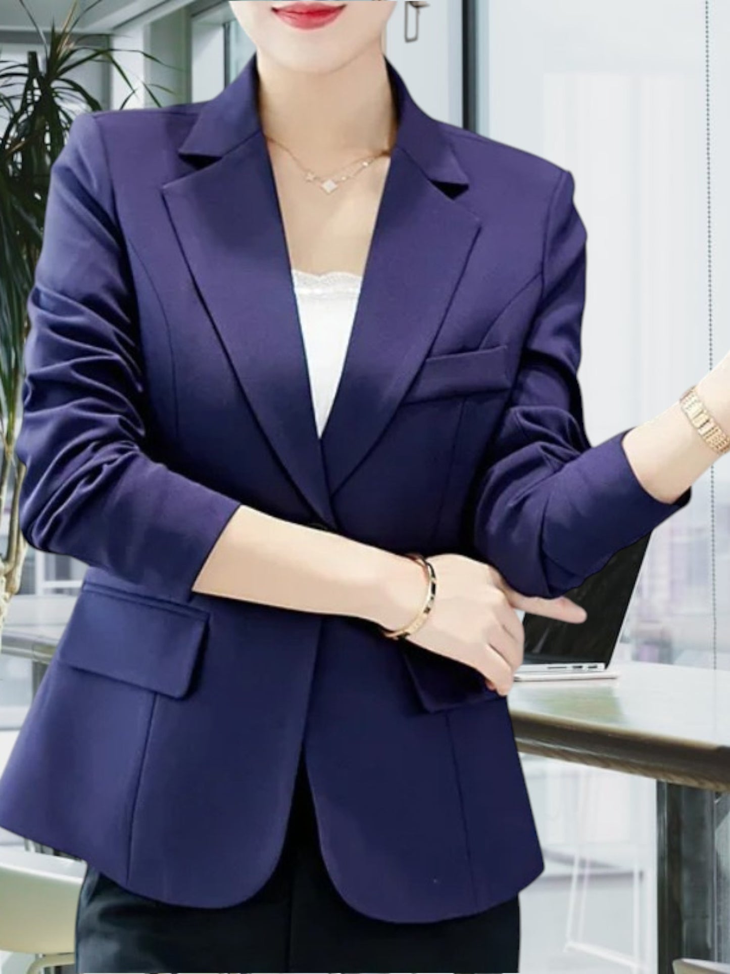 Tailored Blazer for Women Wear with Single-Button Closure | Navy Blue