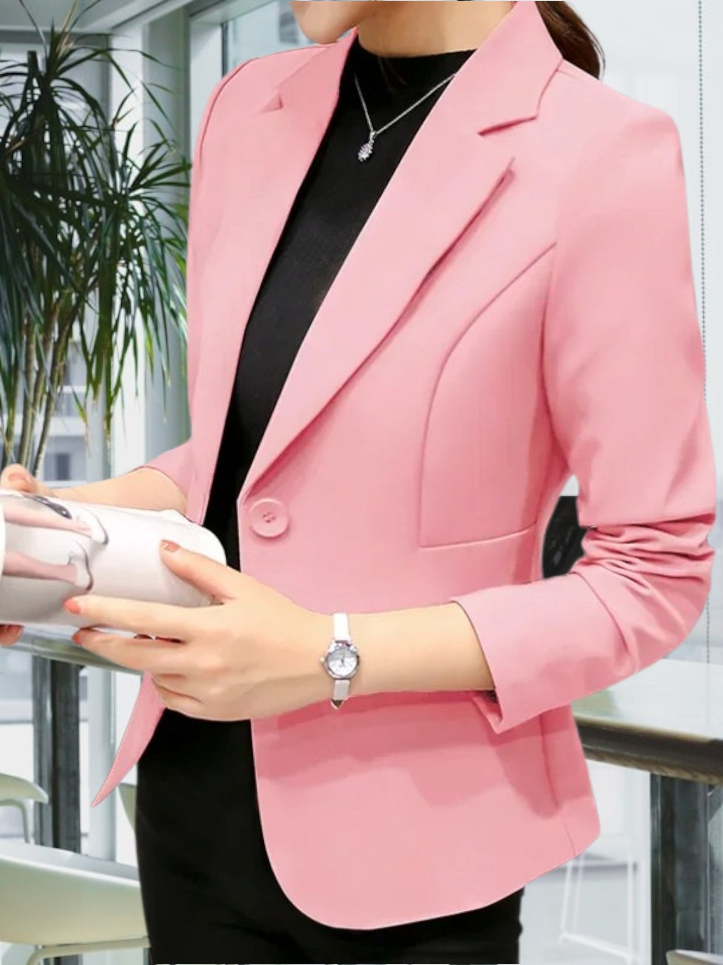 Tailored Blazer for Women Wear with Single-Button Closure | Pink