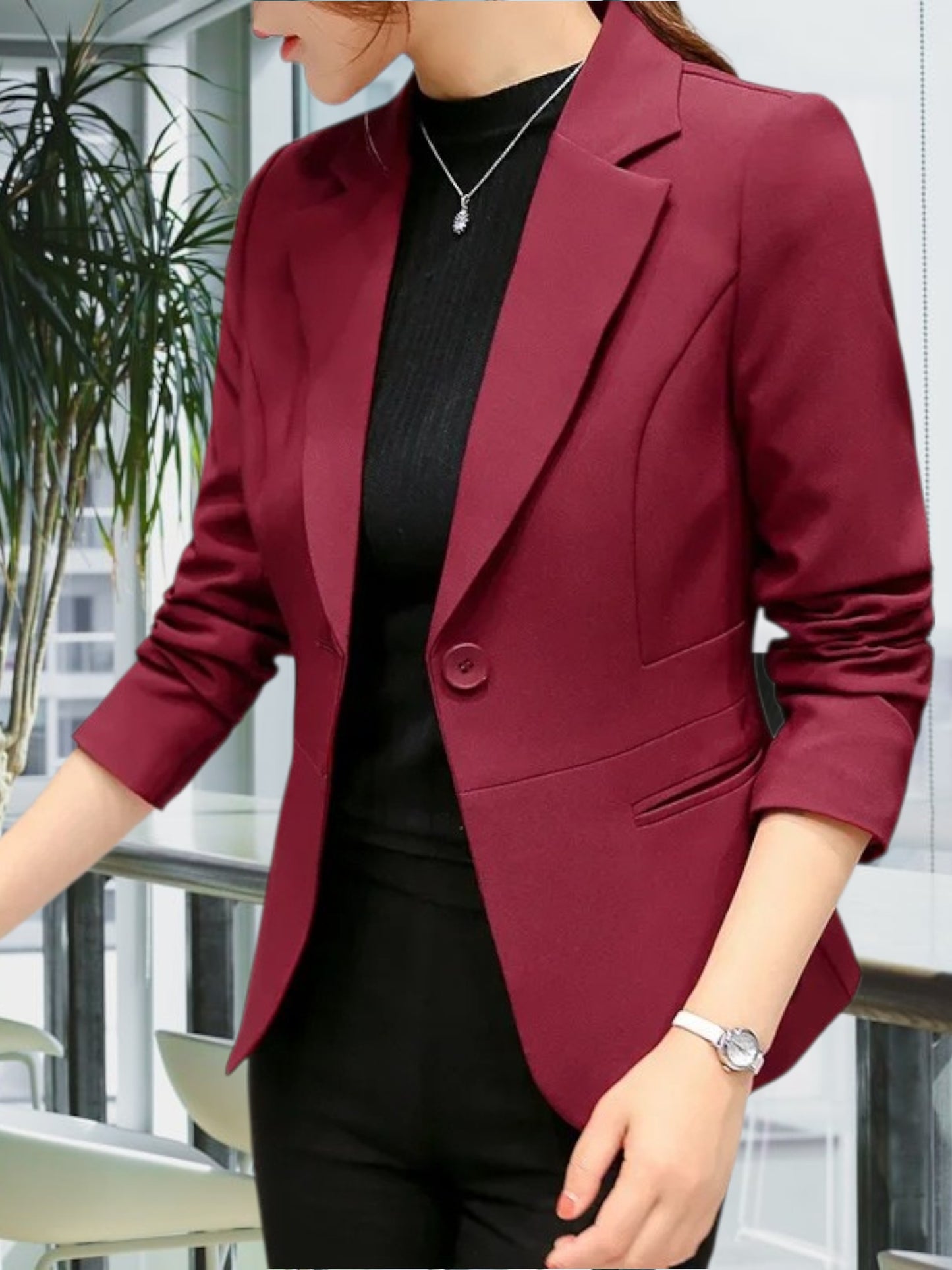 Tailored Blazer for Women Wear with Single-Button Closure | Red