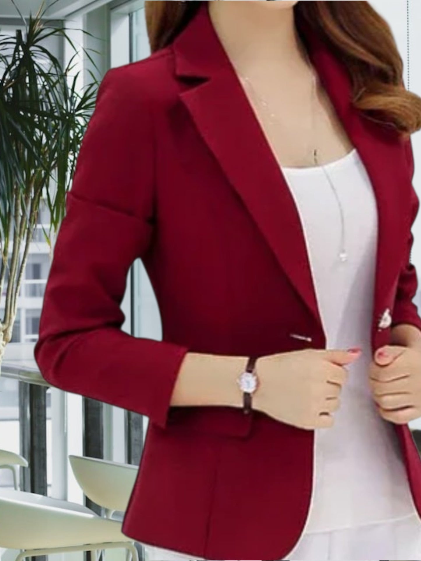 Tailored Blazer for Women Wear with Single-Button Closure | Red A