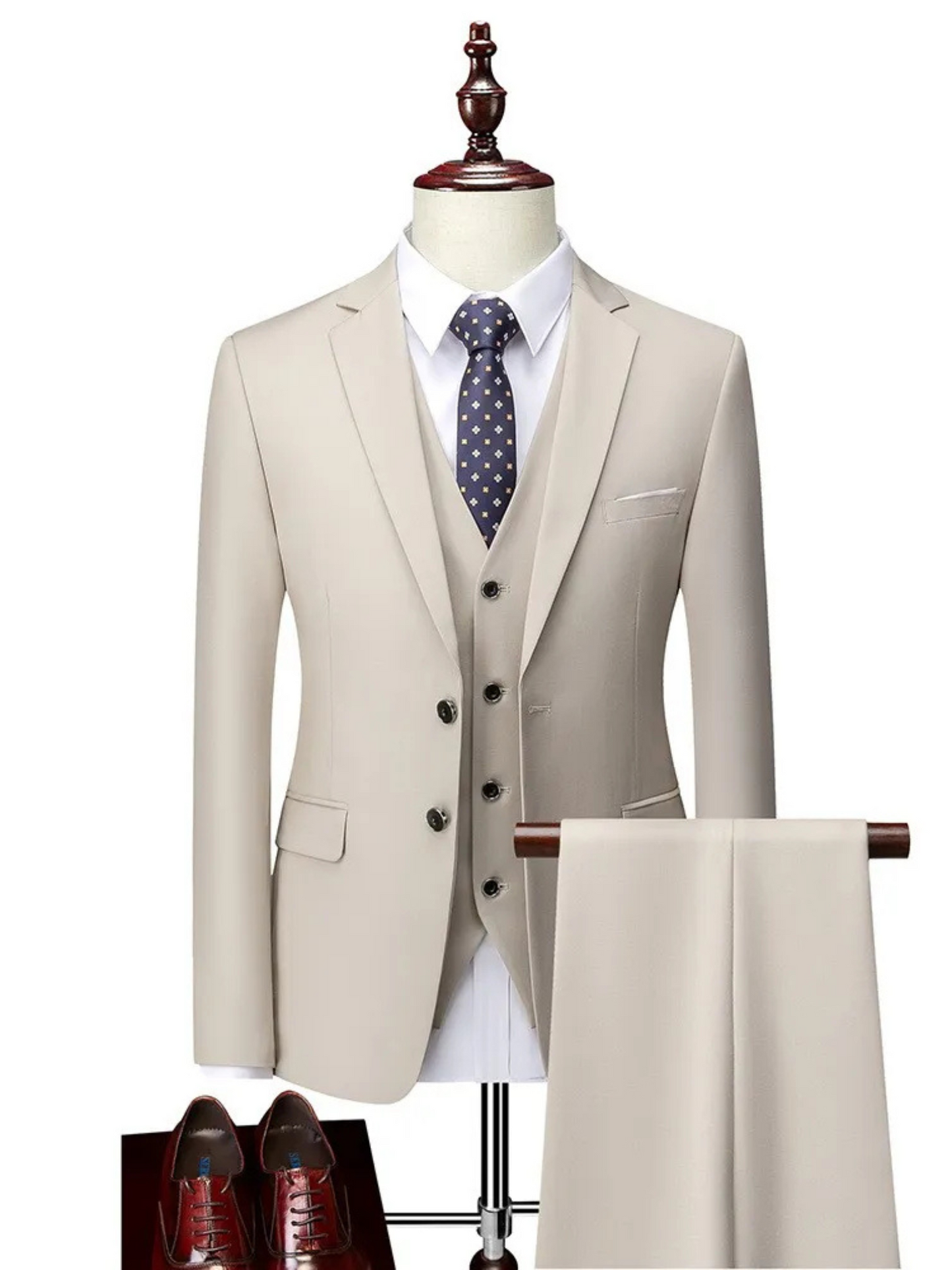 Tailored Fit Suit for Men | 3-Piece Design | Beige