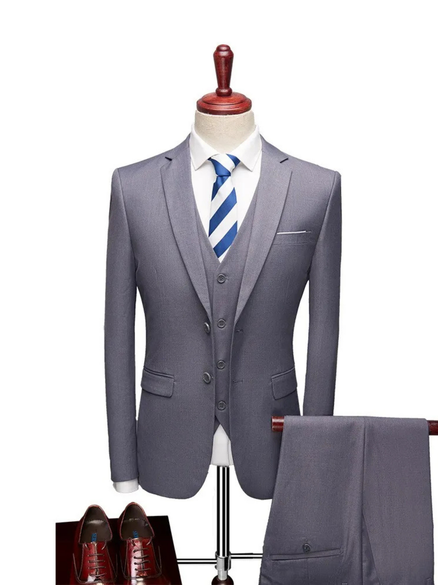 Tailored Fit Suit for Men | 3-Piece Design | Light Gray