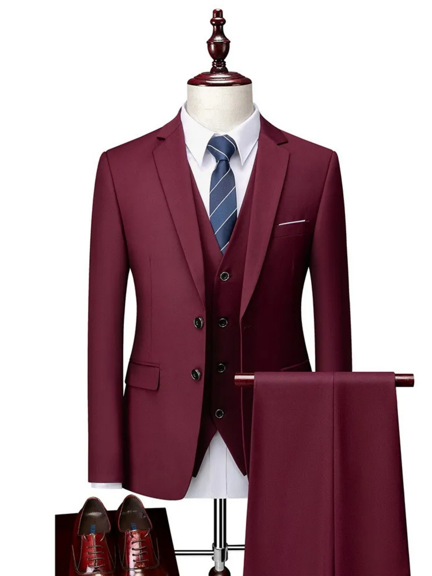 Tailored Fit Suit for Men | 3-Piece Design | Maroon