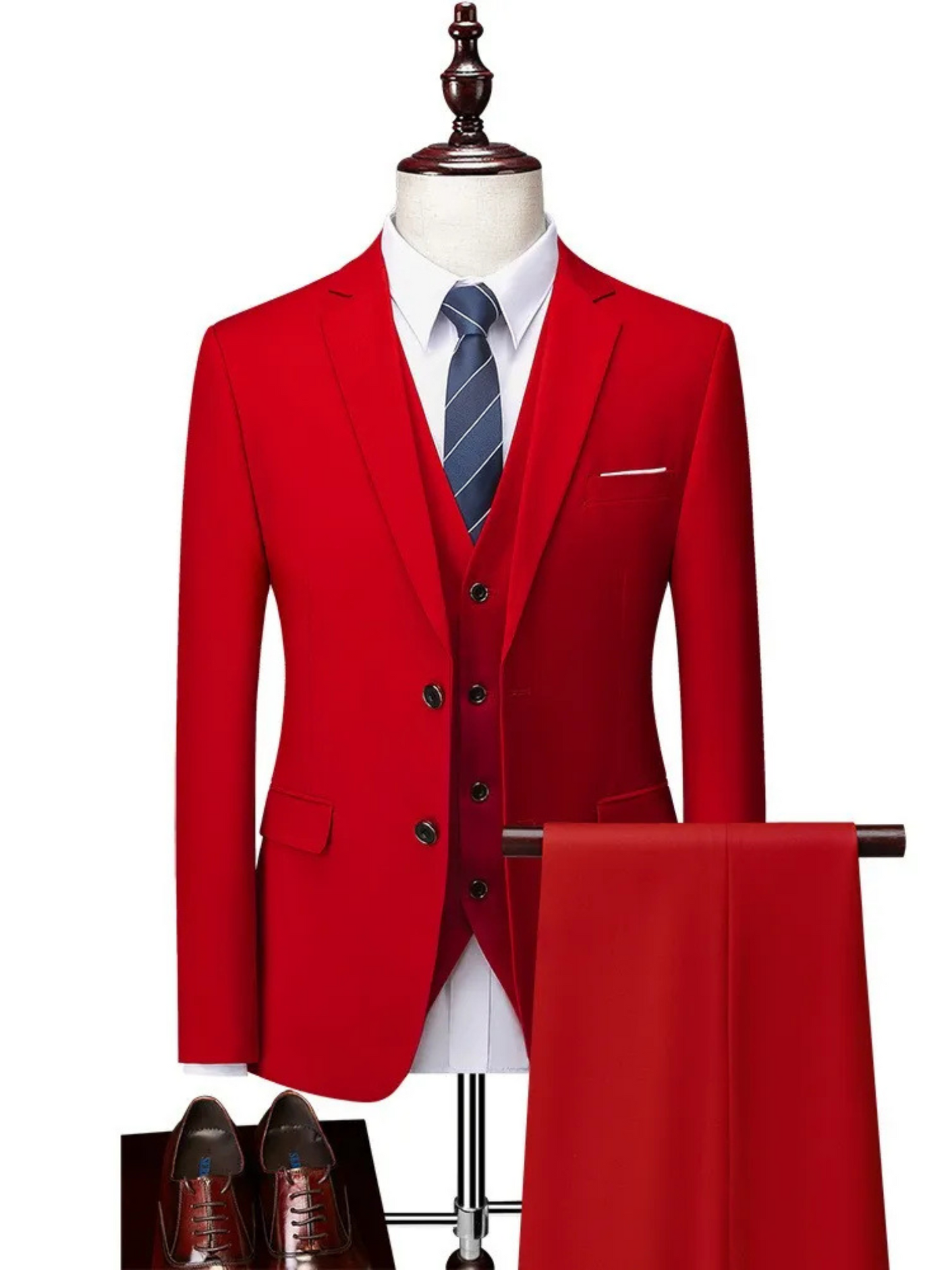 Tailored Fit Suit for Men | 3-Piece Design | Red