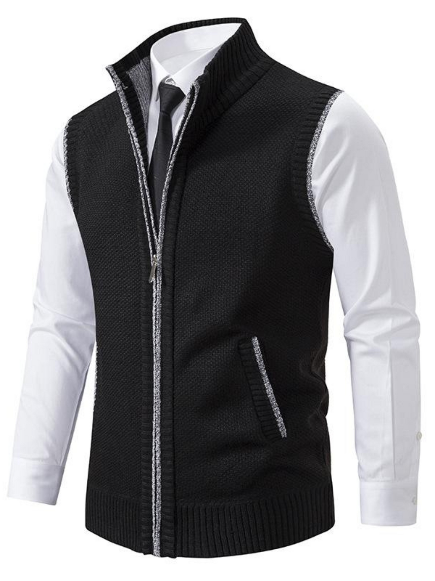 Textured Pattern Vest for Men | Slim Fit | Black