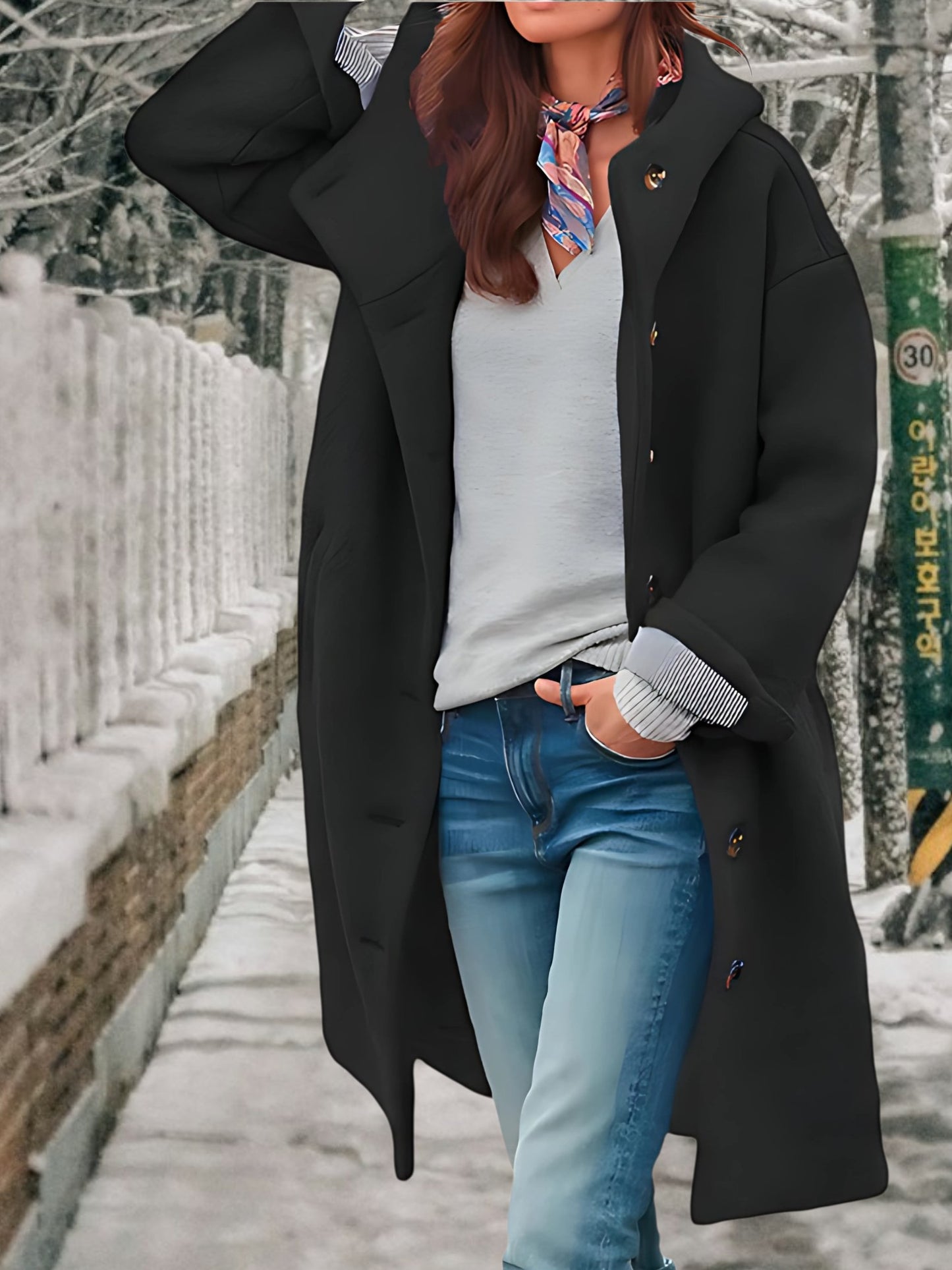 Thick winter coat | Button Up | Black