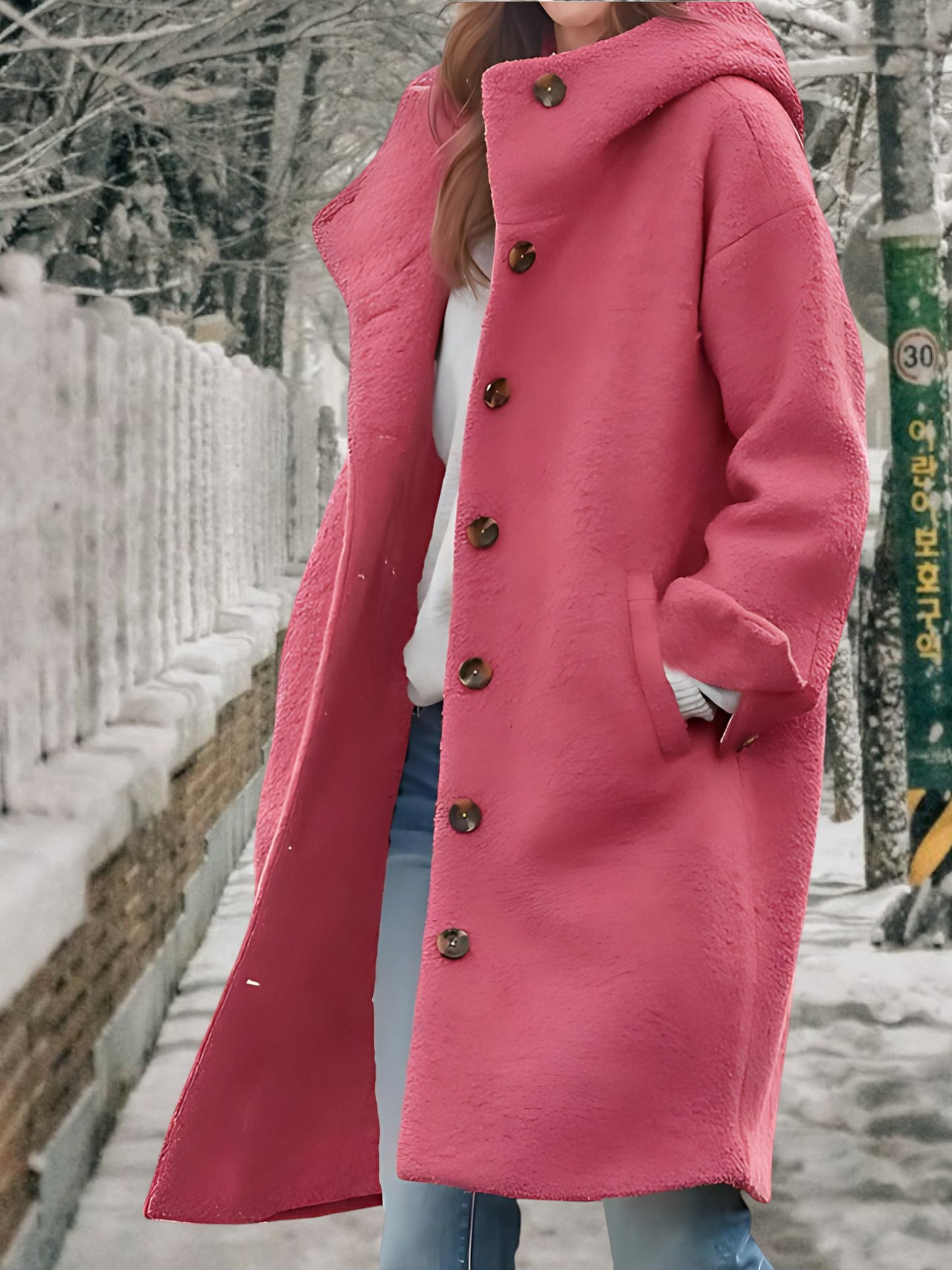 Thick winter coat | Button Up | Pink