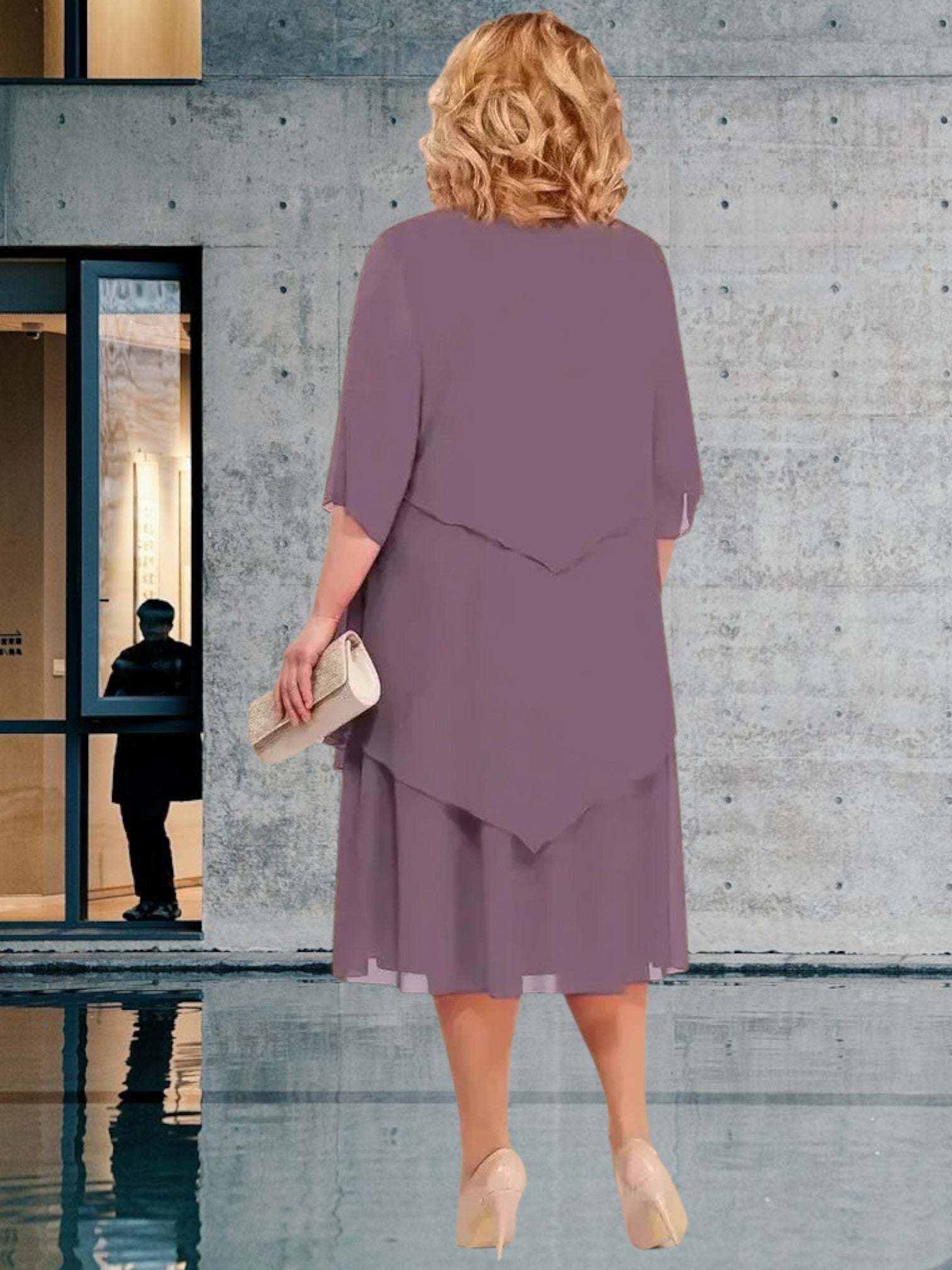 Tove | Elegant Women's Knee-Length Layered Chiffon Dress for Wedding Guests and Summer Events | Light purple 2