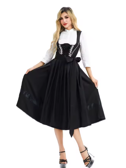 Traditional Black Bodice Dirndl Dress | Oktoberfest | Black