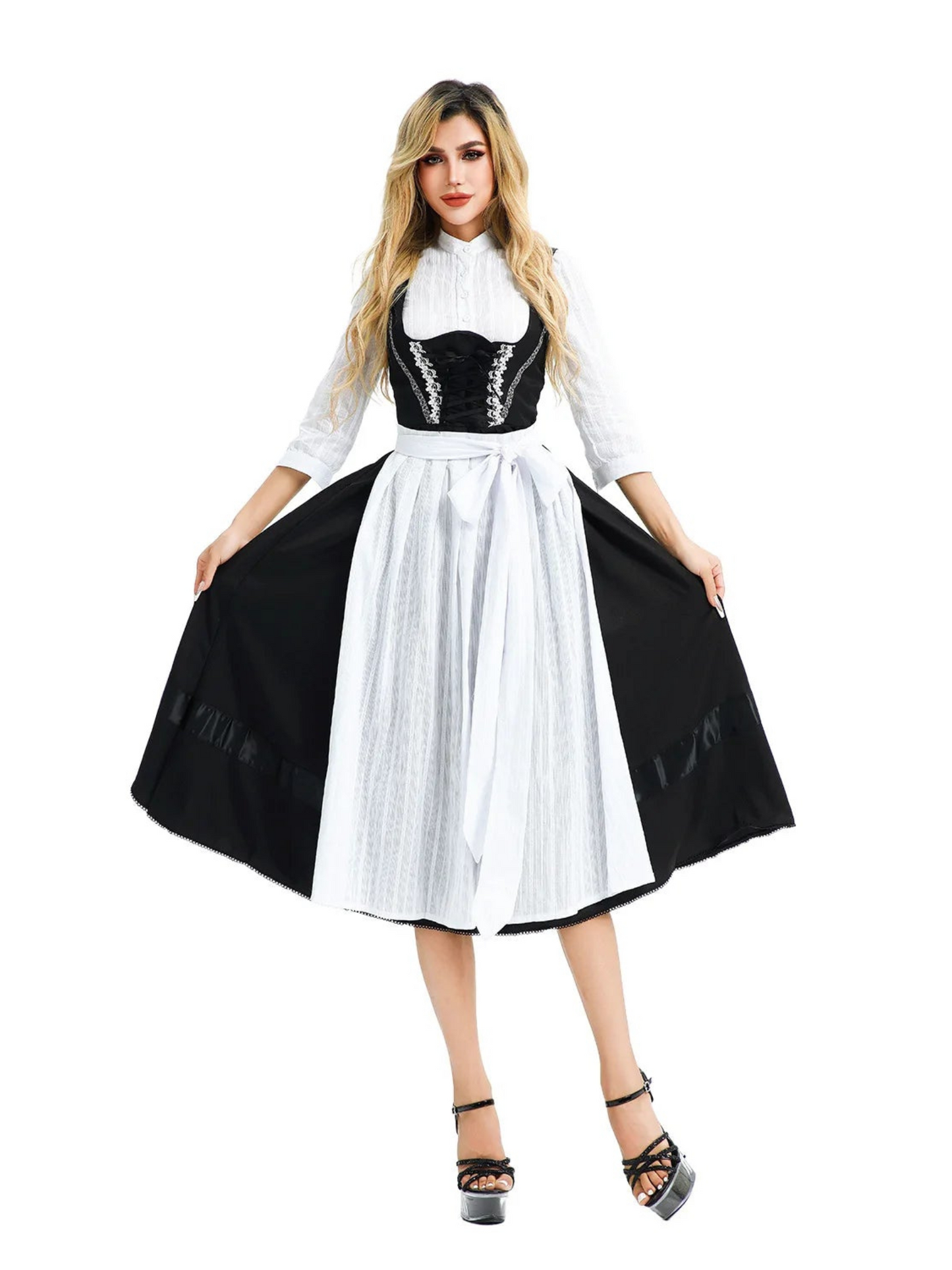 Traditional Black Bodice Dirndl Dress | Oktoberfest | White