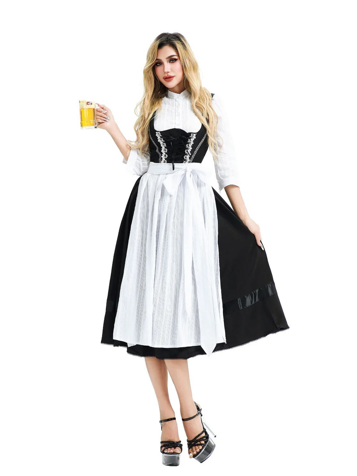Traditional Black Bodice Dirndl Dress | Oktoberfest | White1