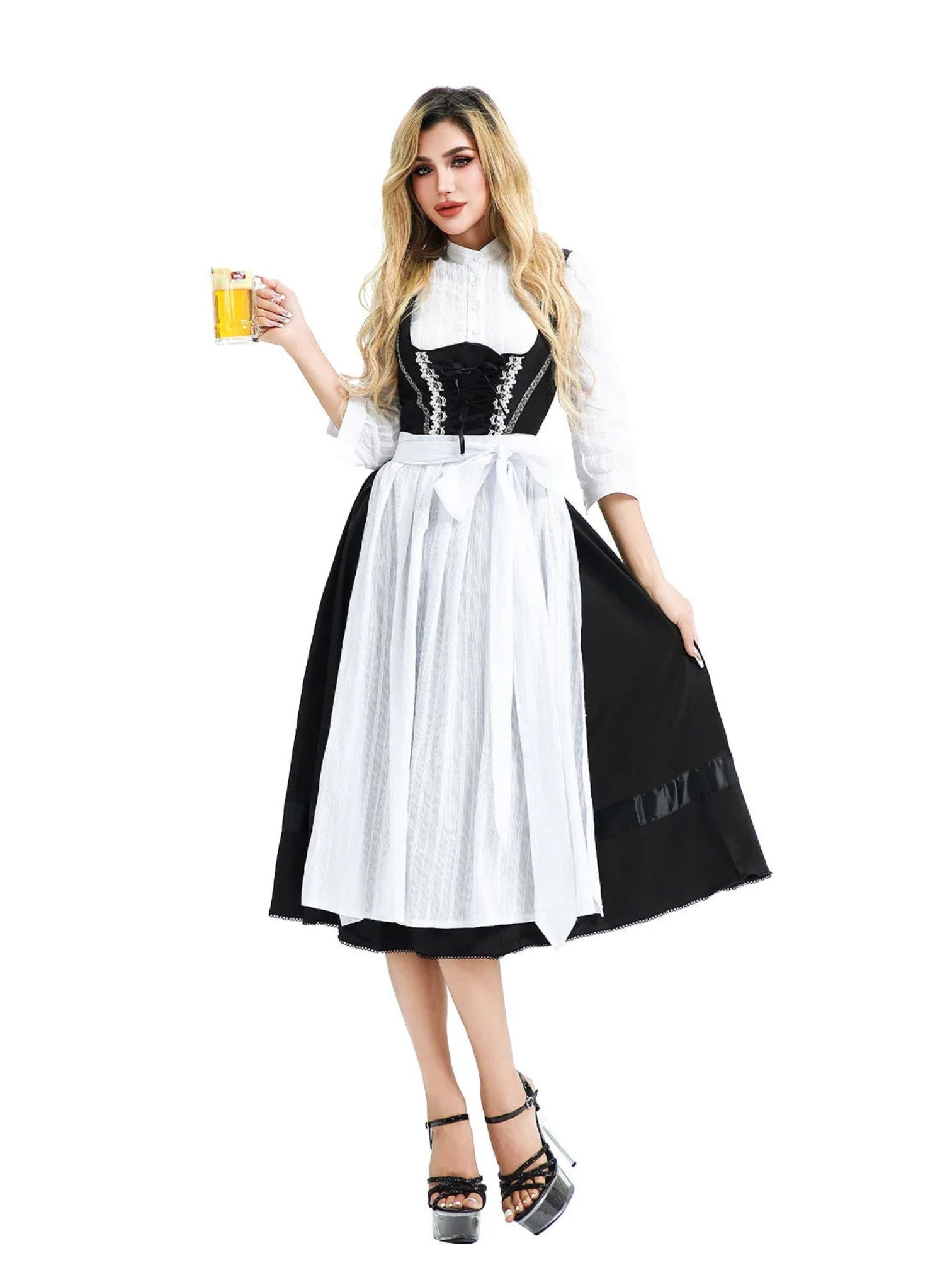 Traditional Black Bodice Dirndl Dress | Oktoberfest | White1