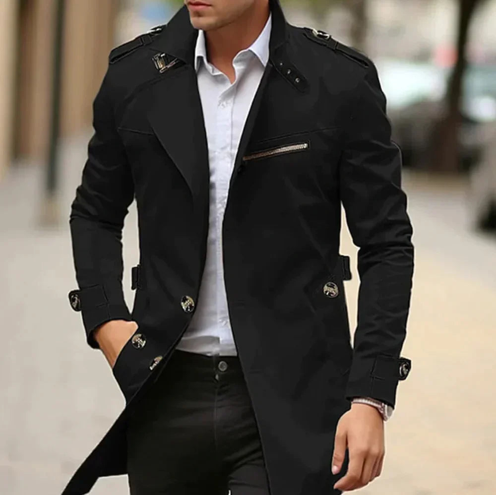 Trench Coat for Men | Weather-Resistant | Black
