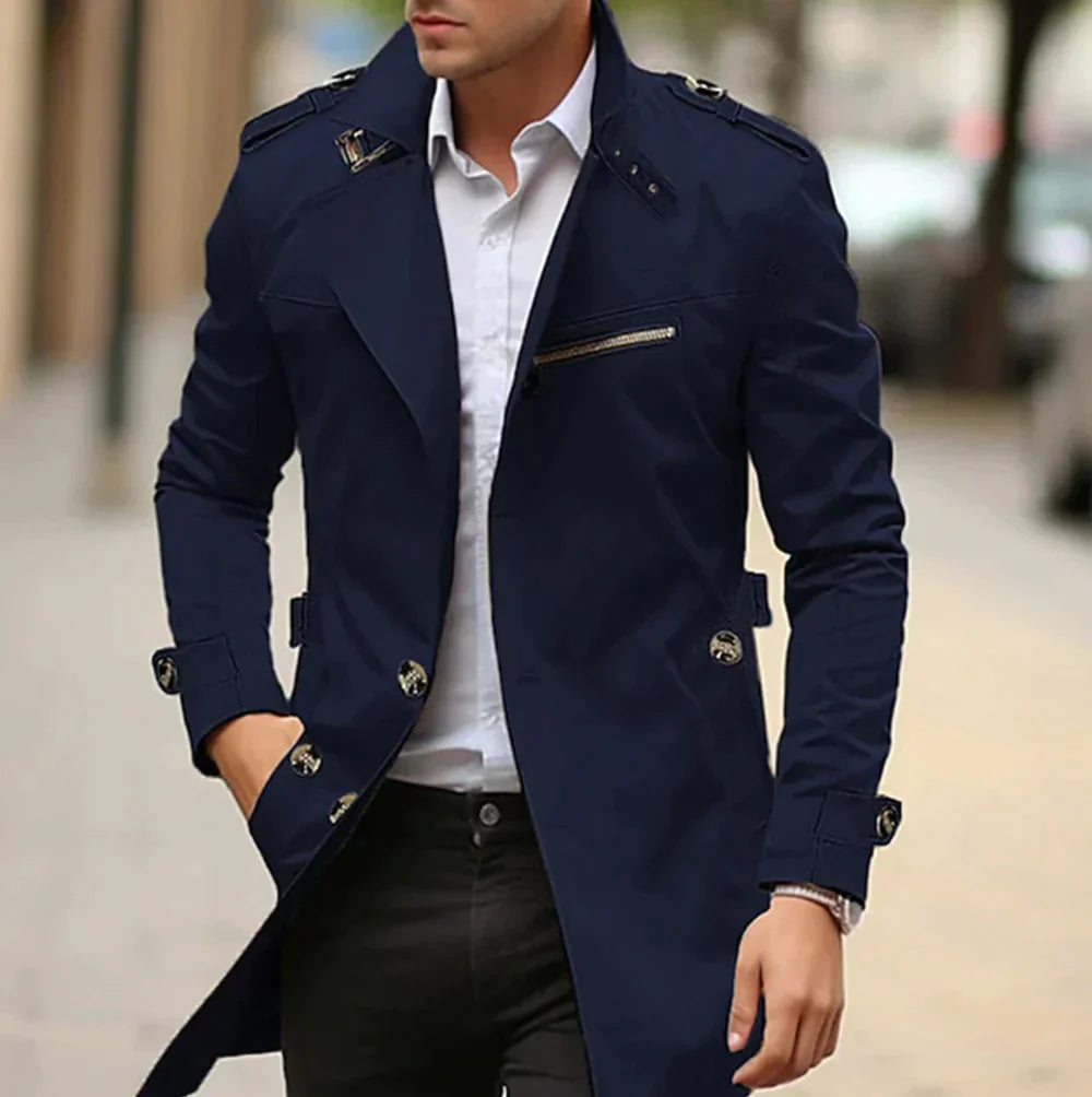 Trench Coat for Men | Weather-Resistant | Dark Blue