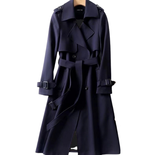Trench Coat for Women | Double-Breasted Design | Dark Blue