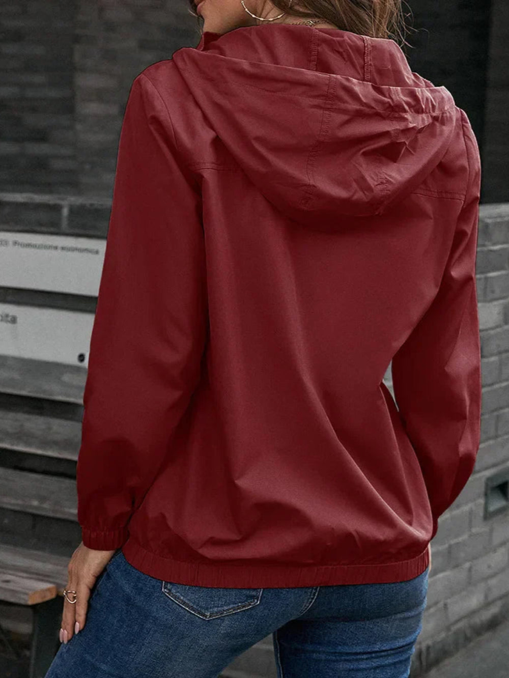 Trench Coat for Women | Waterproof Hooded Long Sleeve | Burgundy1