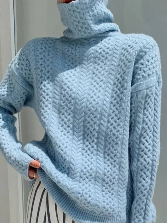 Turtleneck Sweater for Women | Cable Knit, Relaxed Fit | Blue