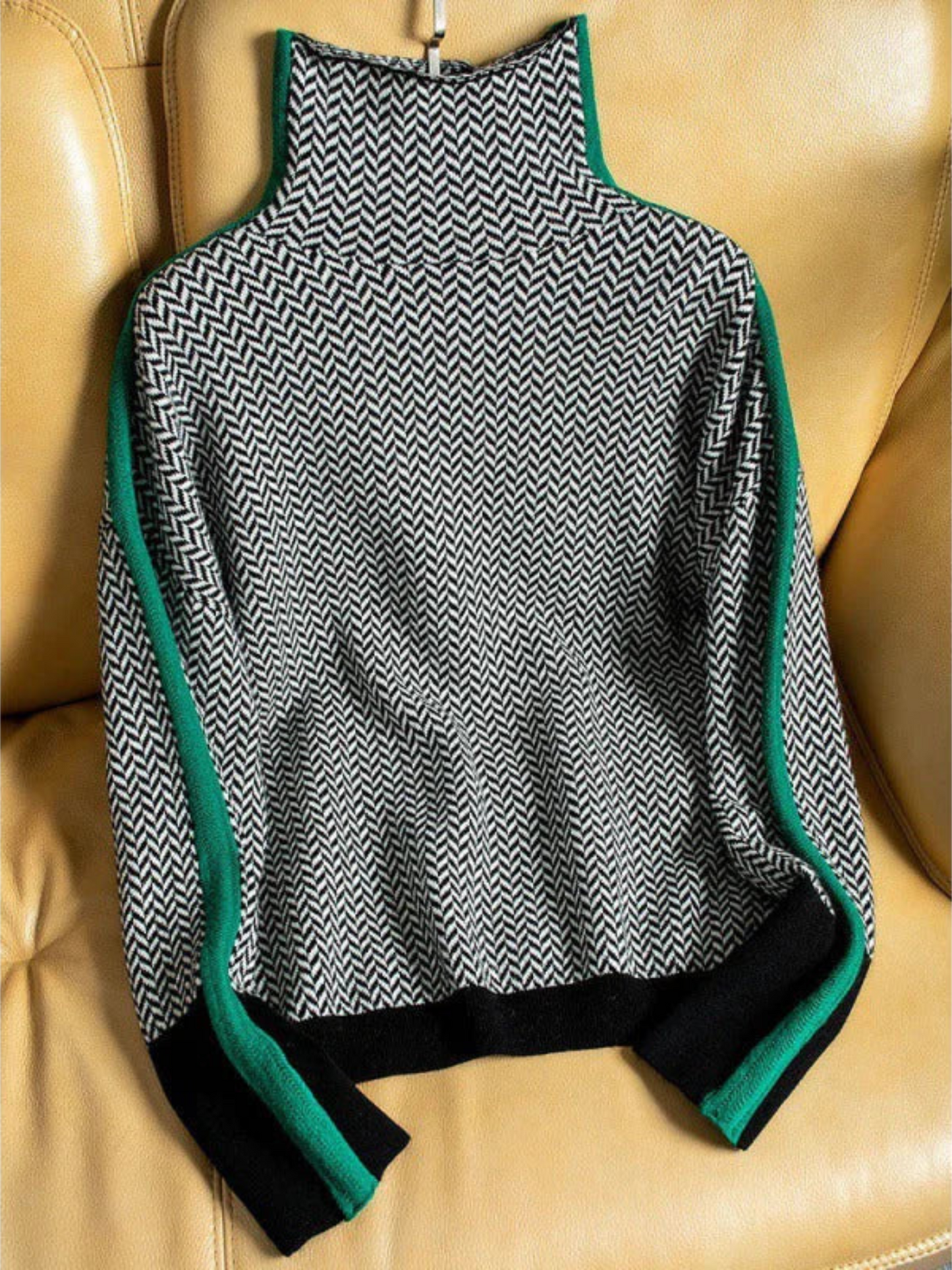 Turtleneck Sweater for Women | Geometric Print | Green
