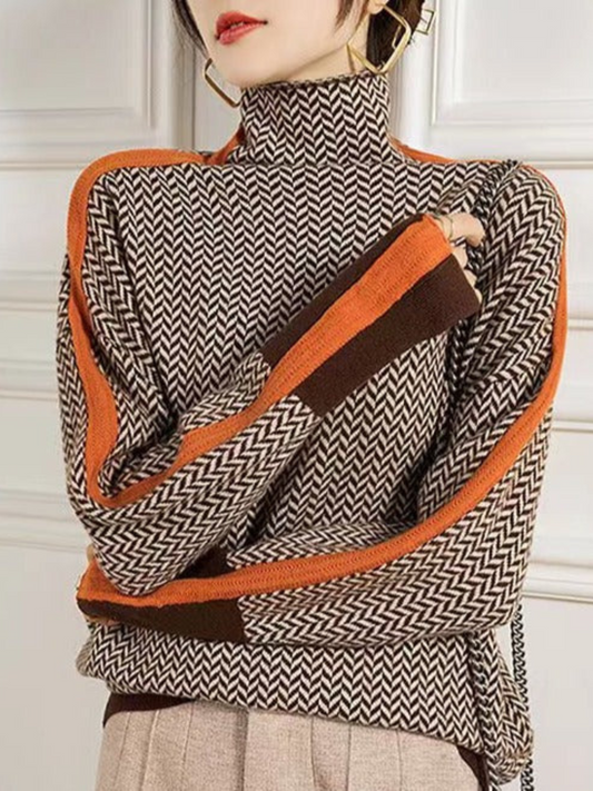 Turtleneck Sweater for Women | Geometric Print | Orange