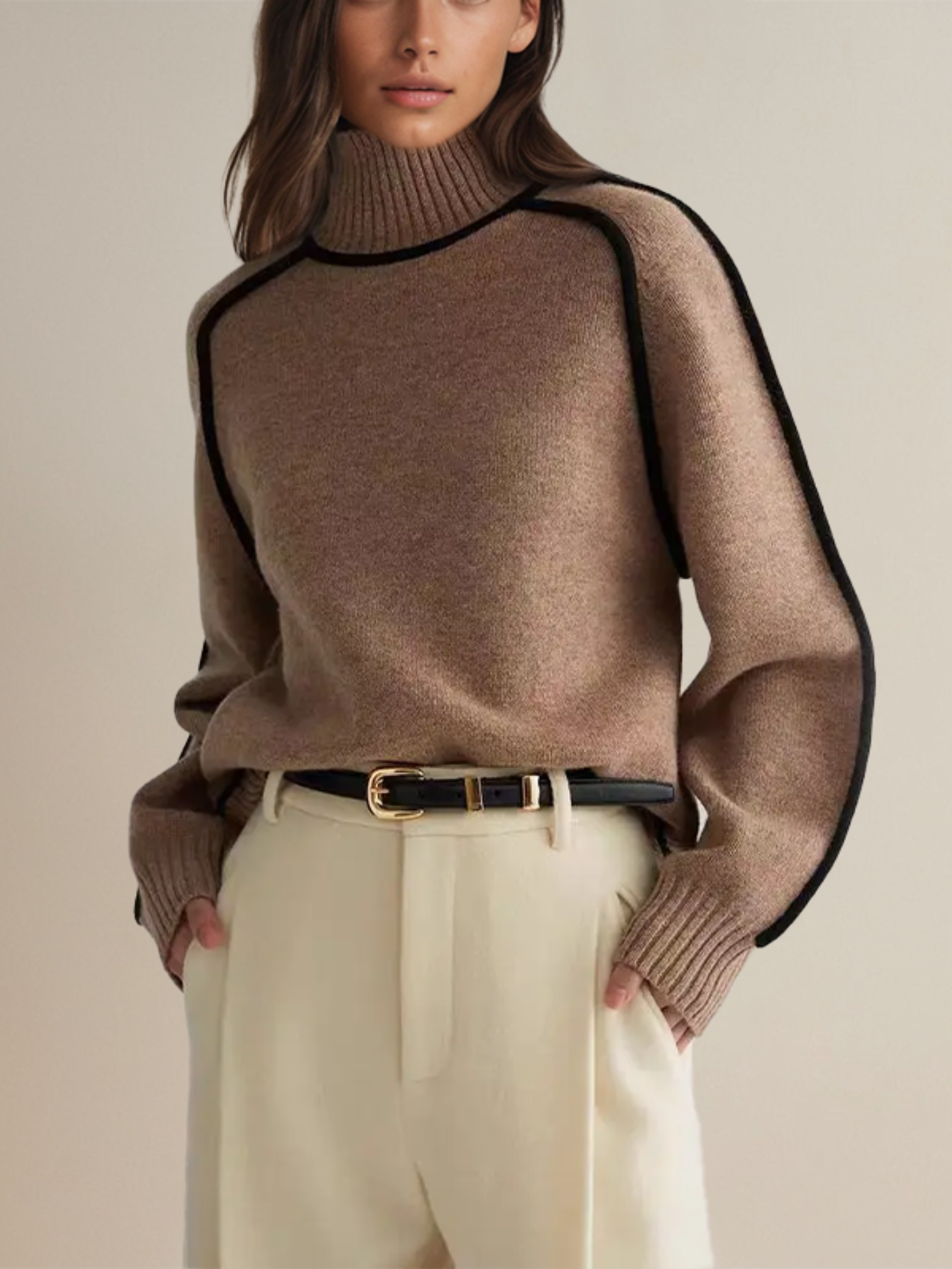 Turtleneck Sweater for Women | Relaxed Fit | Brown