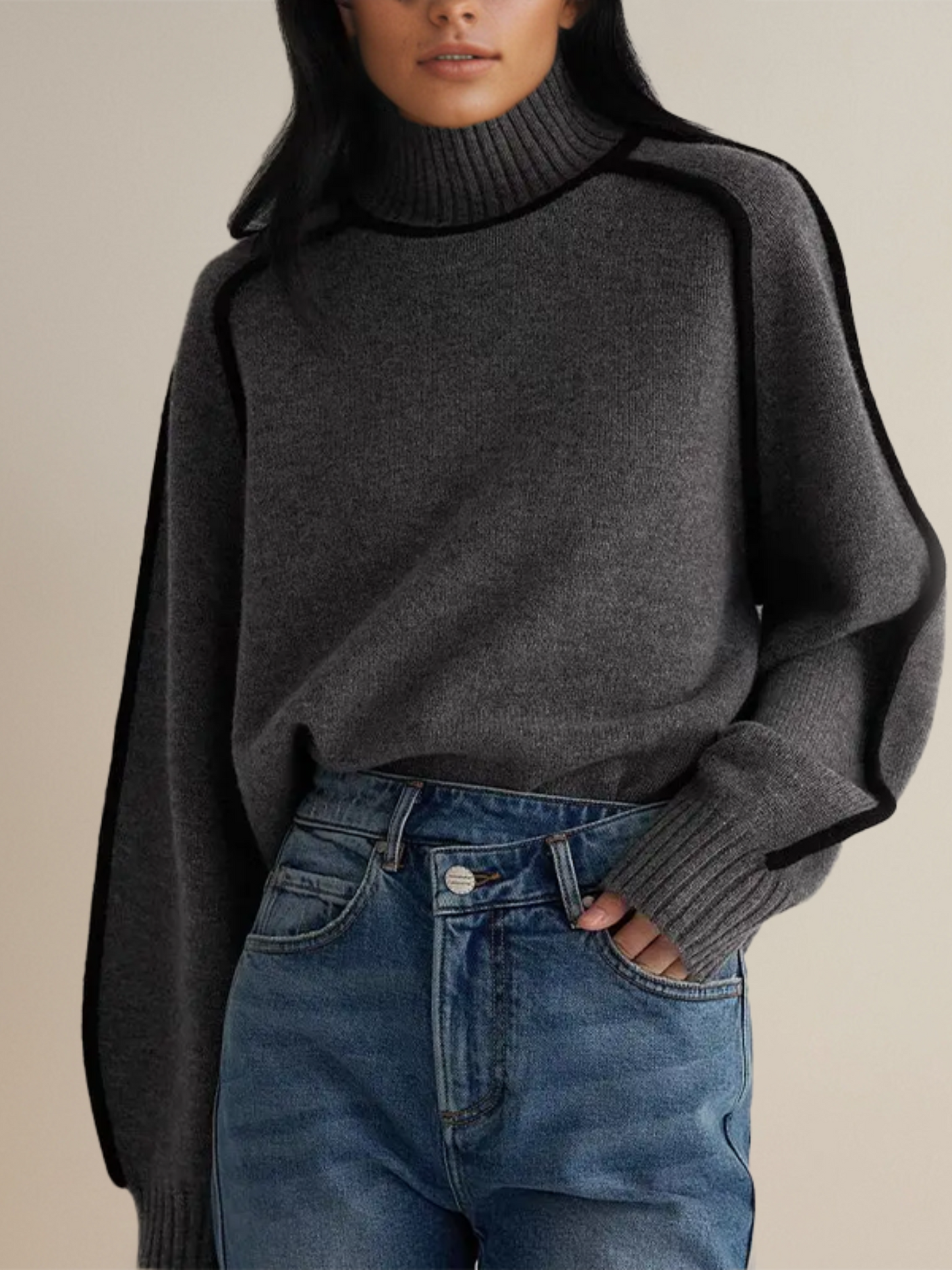 Turtleneck Sweater for Women | Relaxed Fit | Gray
