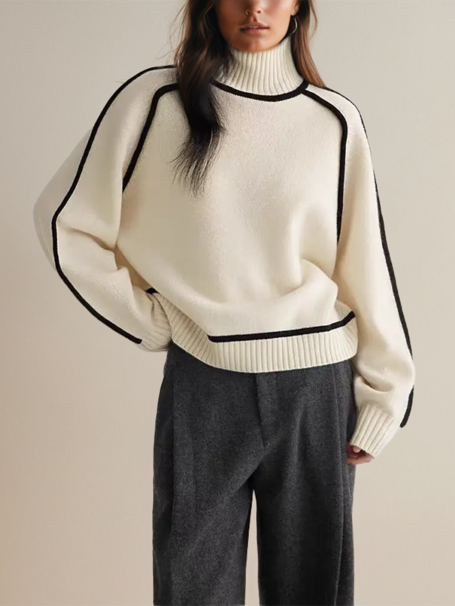 Turtleneck Sweater for Women | Relaxed Fit | White1