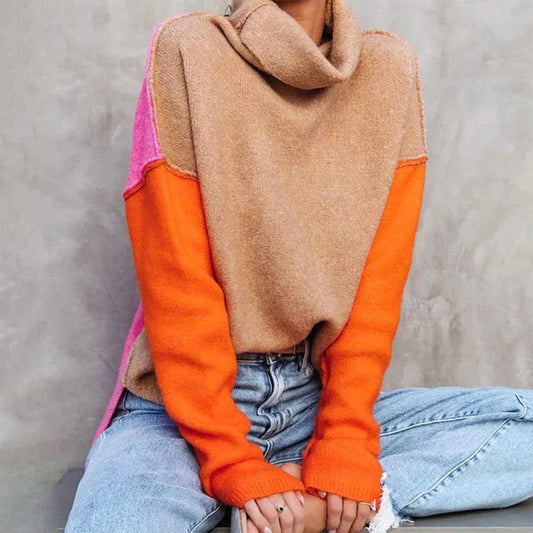 Turtleneck Sweater for Women, Loose Fit, Color Block Design | Winter 0