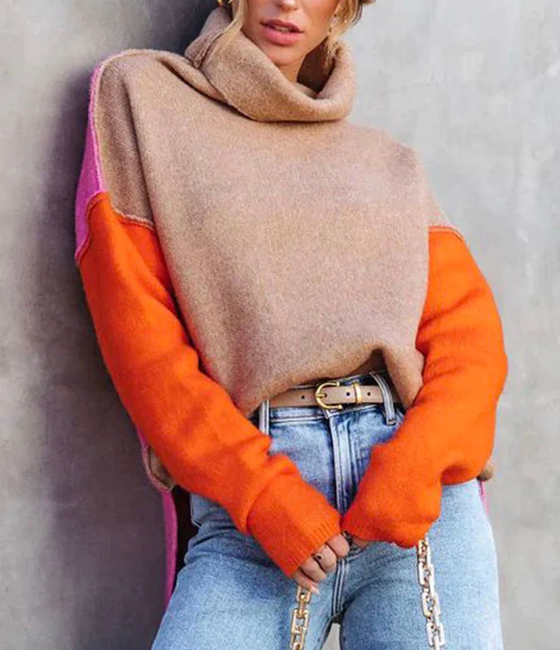 Turtleneck Sweater for Women, Loose Fit, Color Block Design | Winter 3