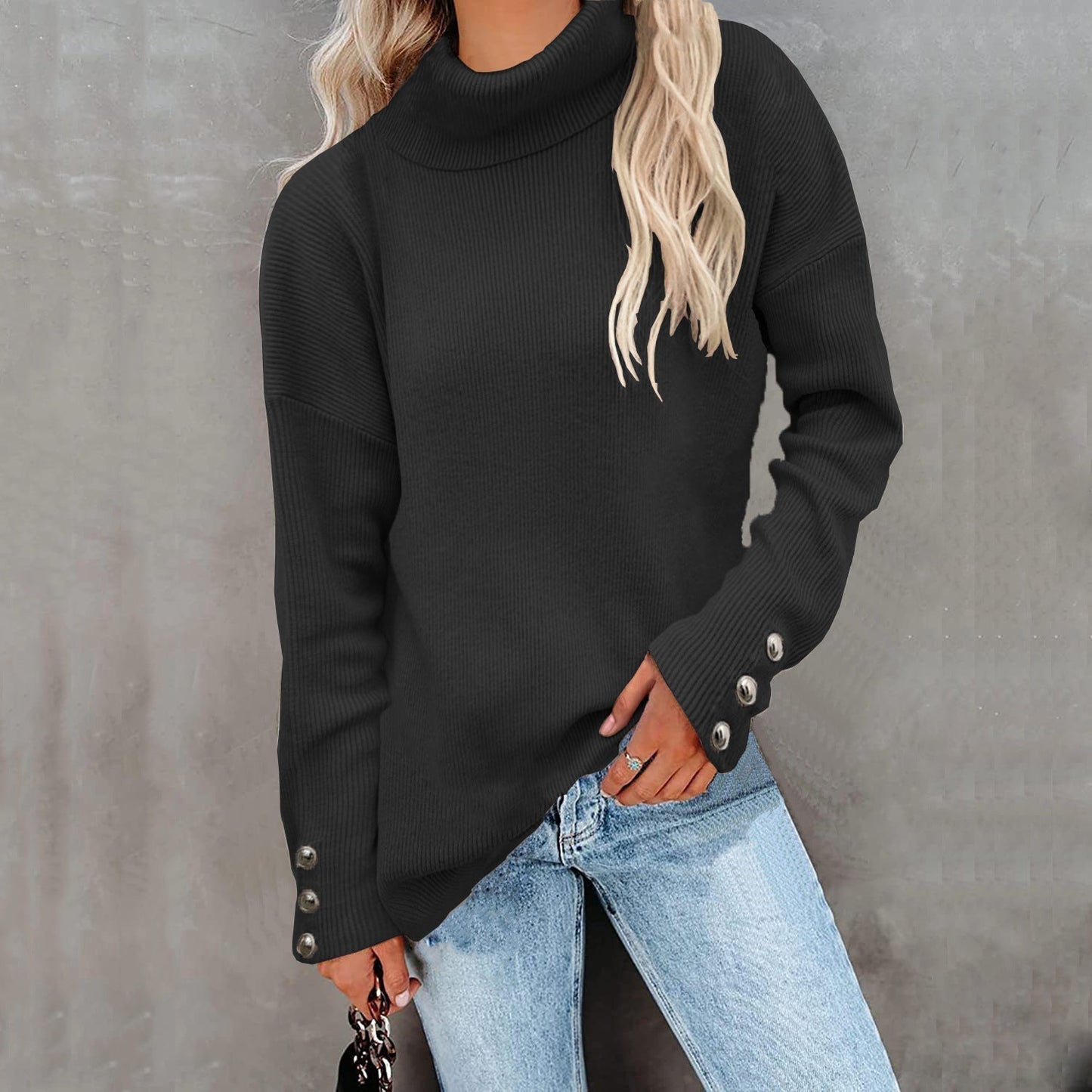 Turtleneck Sweater for Women | Casual Fit with Button Cuffs | Winter 4