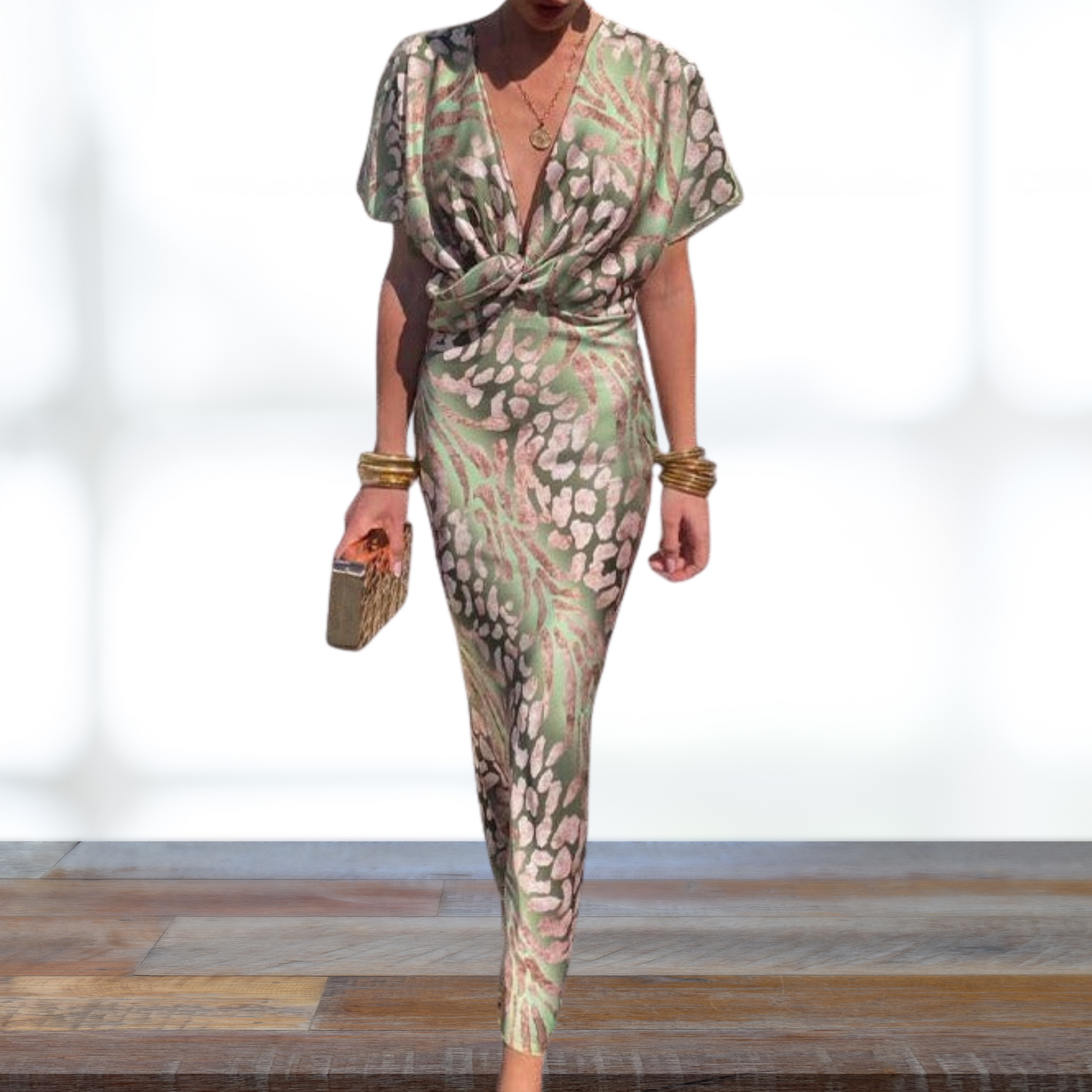 Twisted V-Neck Maxi Dress with Soft Floral Print – Summer Ready | Pink