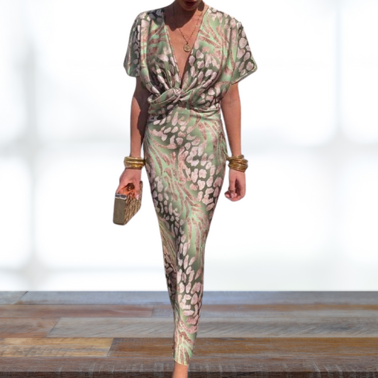 Twisted V-Neck Maxi Dress with Soft Floral Print – Summer Ready | Pink