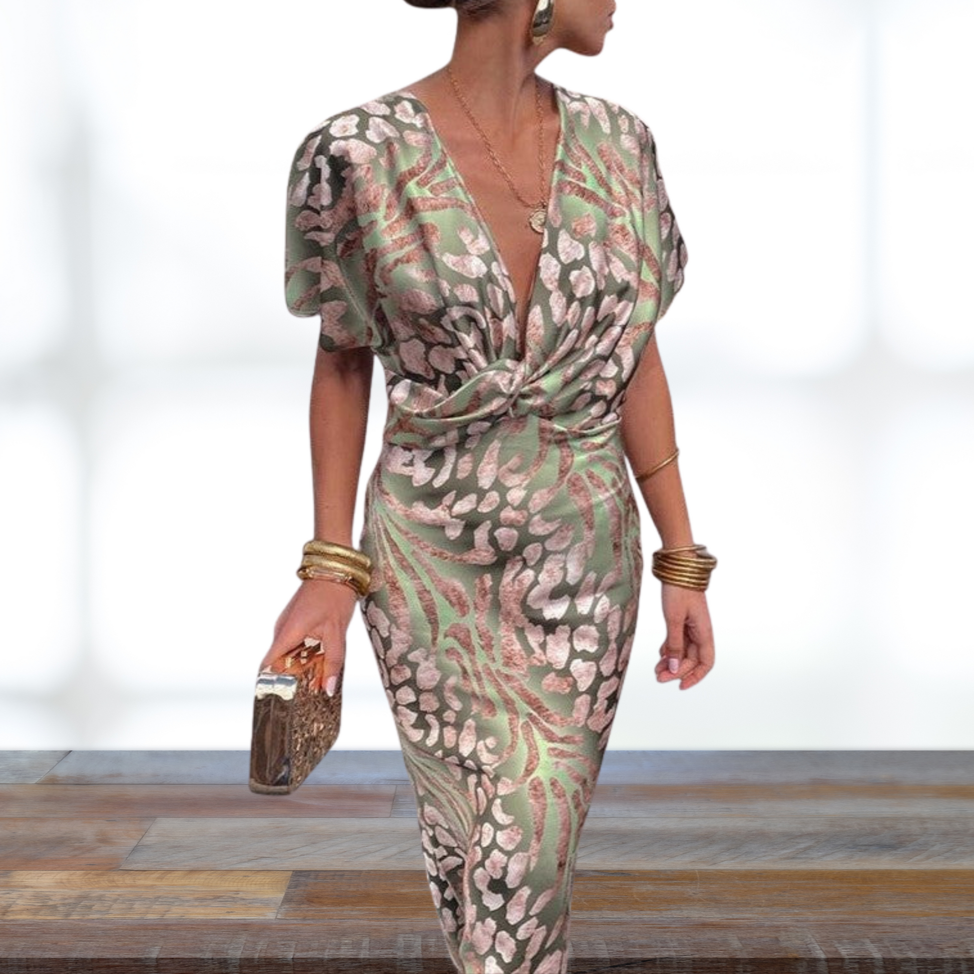 Twisted V-Neck Maxi Dress with Soft Floral Print – Summer Ready | Pink 2