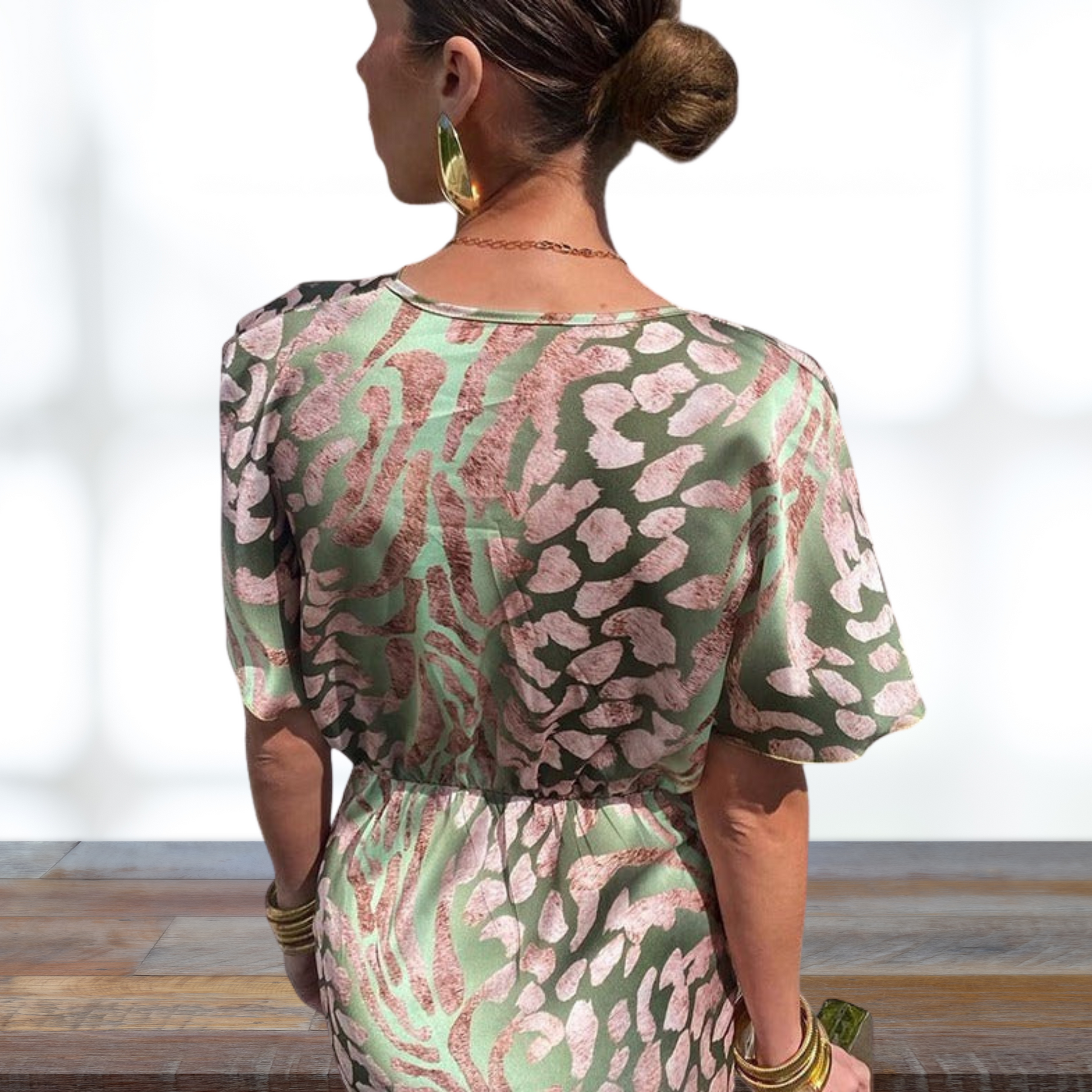 Twisted V-Neck Maxi Dress with Soft Floral Print – Summer Ready | Pink 3