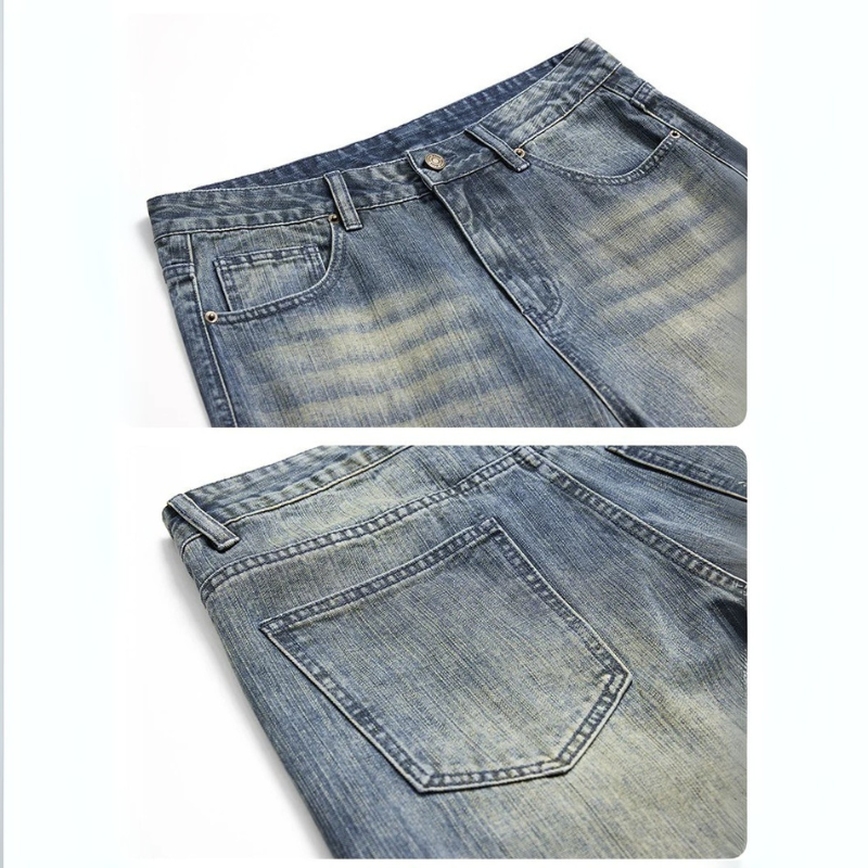 Men's Loose Fit Washed-Out Ginger Blue Jeans - Casual Relaxed Fit Denim Pants