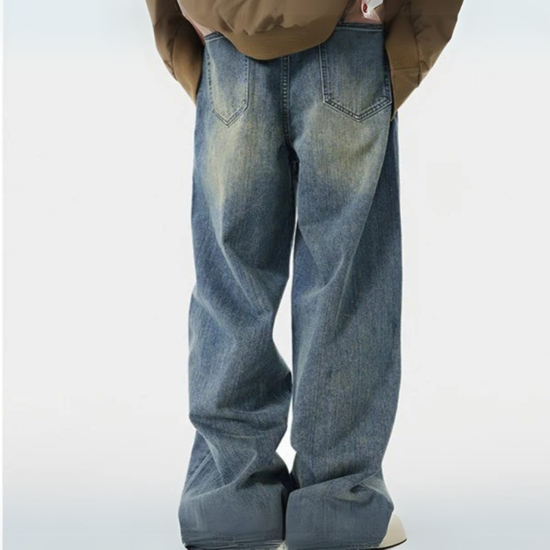 Men's Loose Fit Washed-Out Ginger Blue Jeans - Casual Relaxed Fit Denim Pants