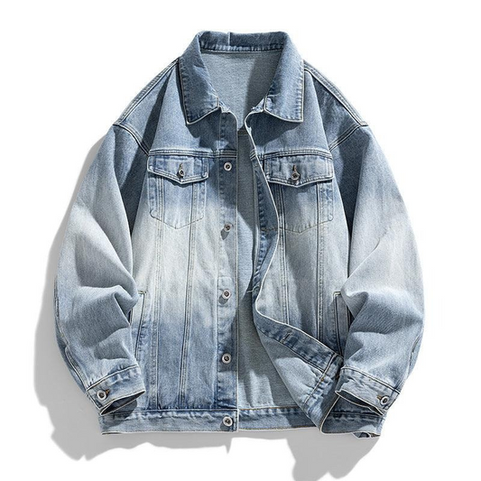 Men's Retro Denim Jacket - Trendy Acetate Fiber Casual Jacket for Everyday Wear