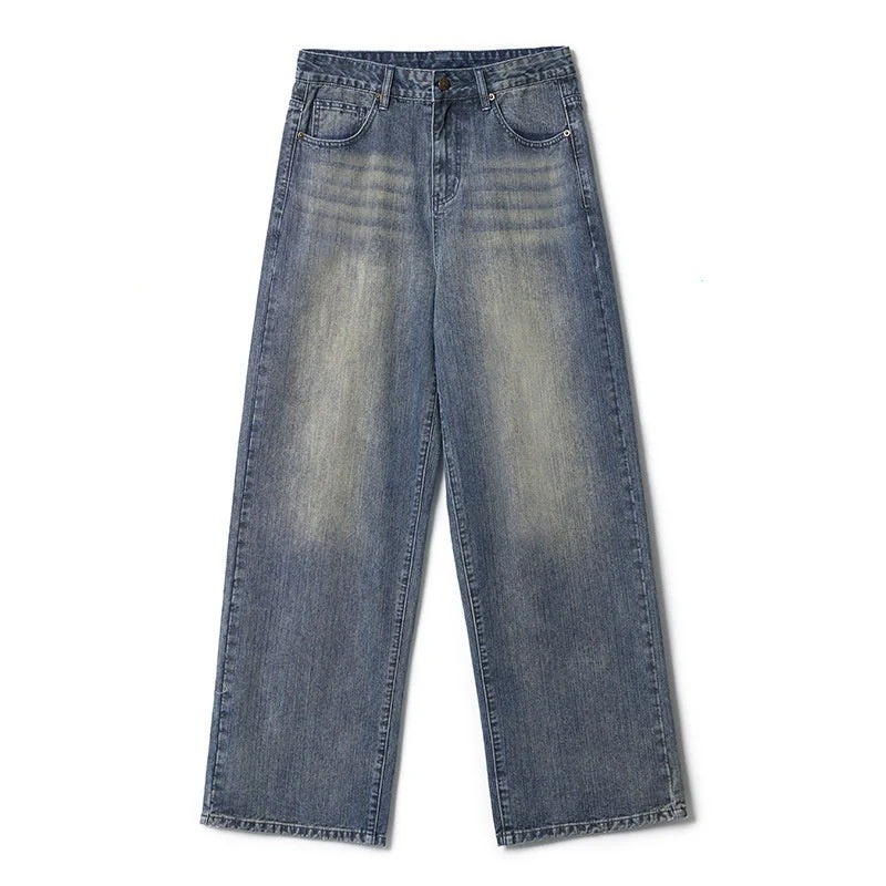 Men's Loose Fit Washed-Out Ginger Blue Jeans - Casual Relaxed Fit Denim Pants