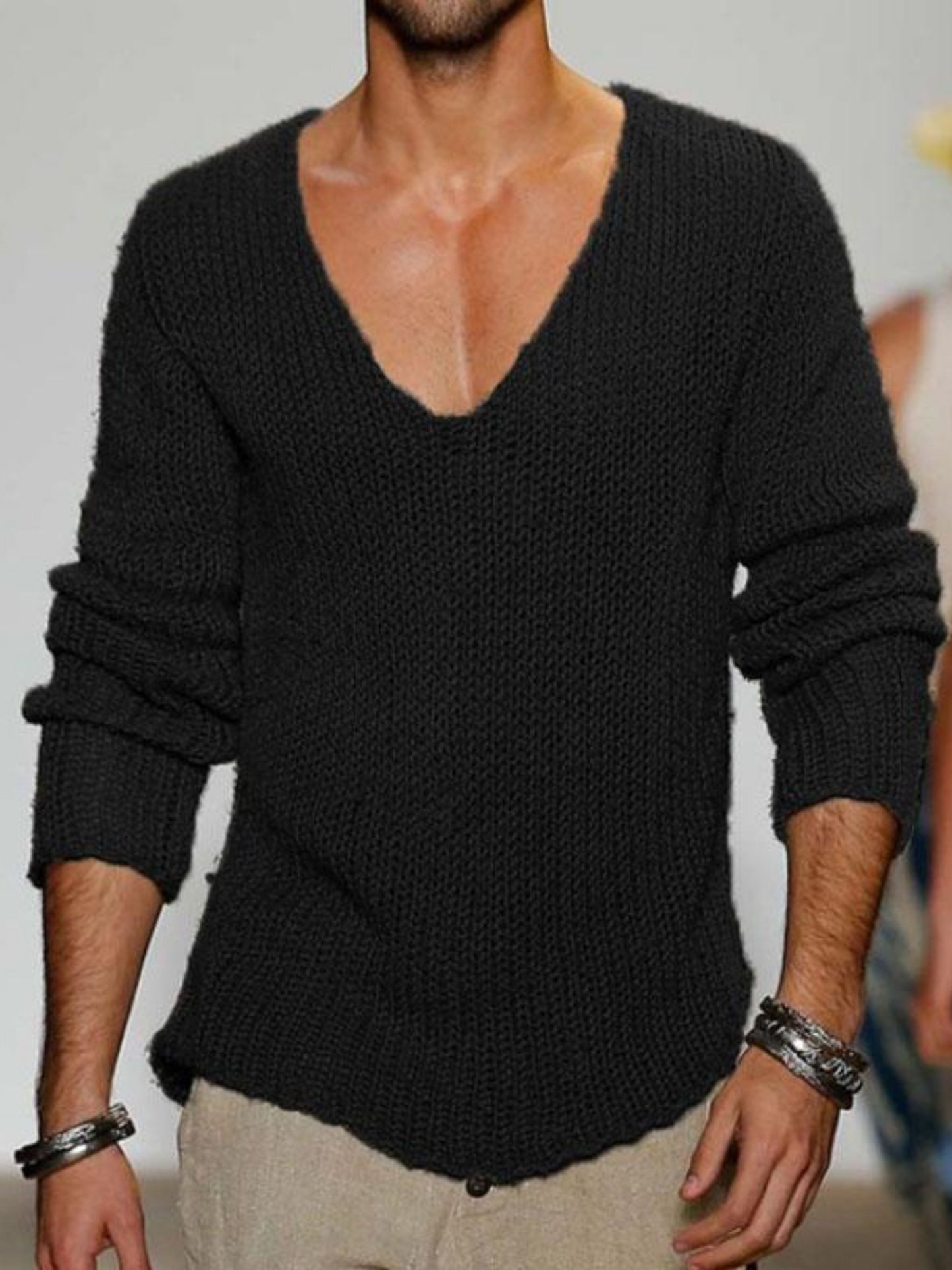 V-Neck Sweater for Men | Loose Fit | Black