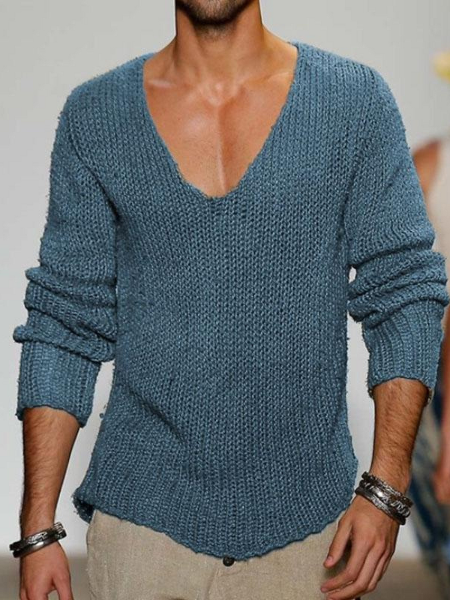 V-Neck Sweater for Men | Loose Fit | Blue