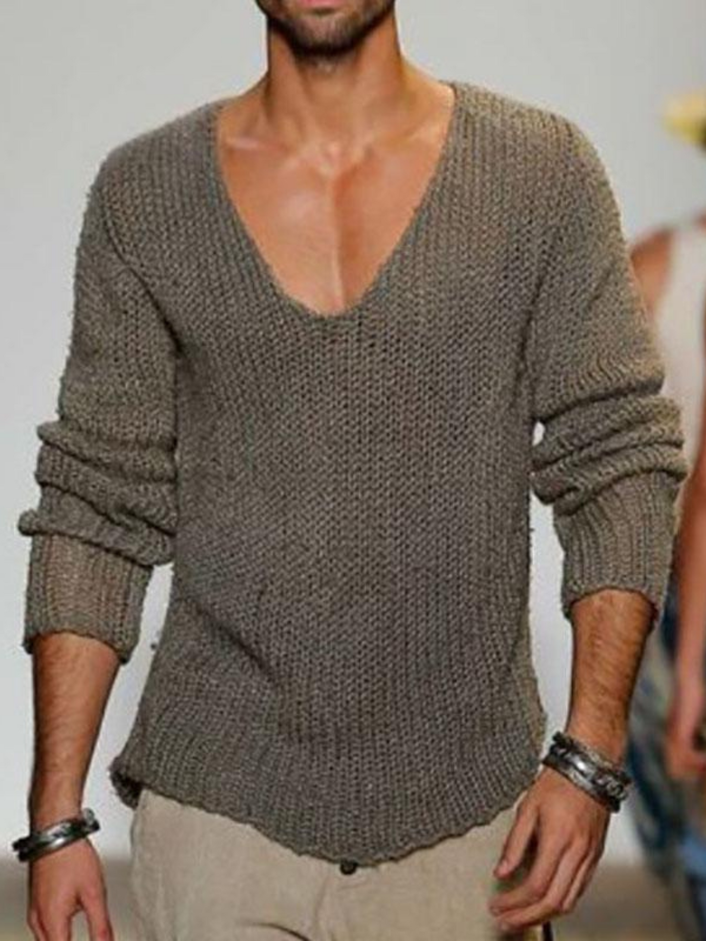 V-Neck Sweater for Men | Loose Fit | Gray