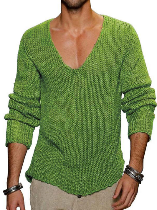 V-Neck Sweater for Men | Loose Fit | Green