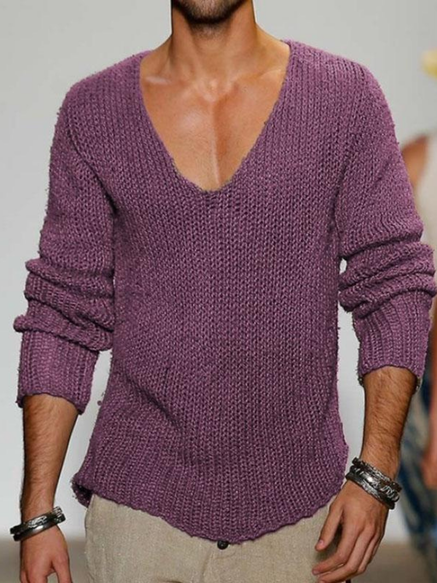 V-Neck Sweater for Men | Loose Fit | Purple