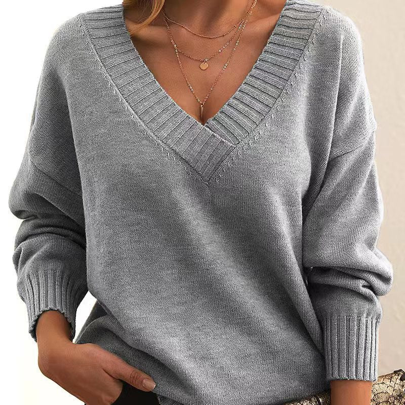 V-Neck Sweater for Women | Soft Fabric | Gray